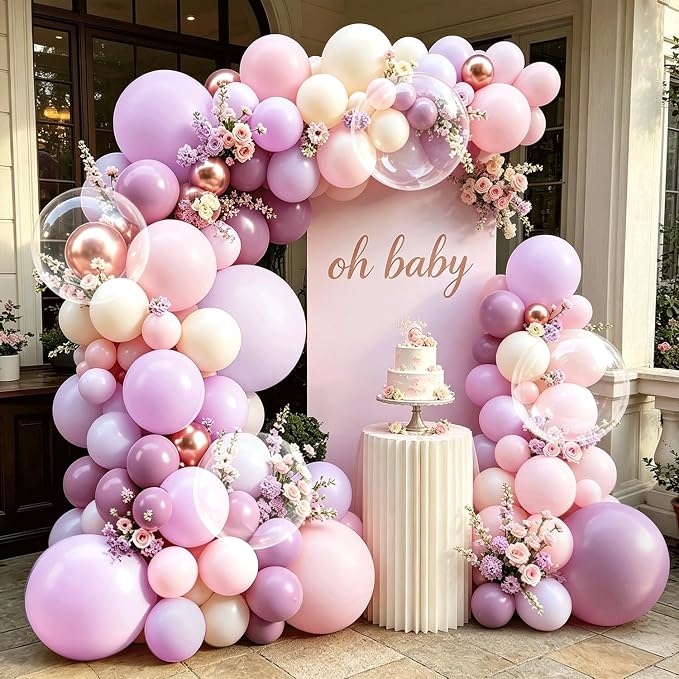 Dusty Purple Balloons Arch Kit, Lavender Gold Pink Clear, Party Decor | 128pcs - Image 5