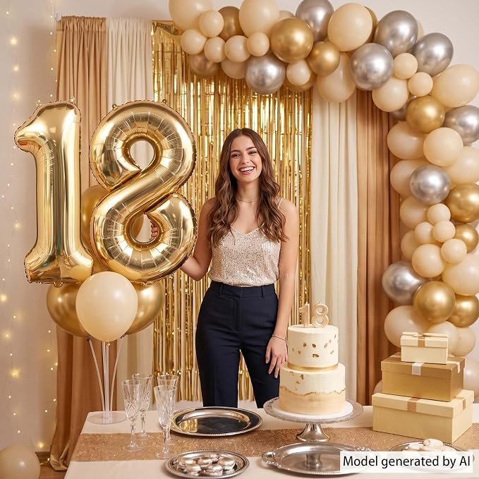 White Gold Number 18 Balloon 40 Inch, Champagne Foil Adult Decoration | - Image 2