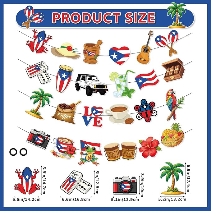 Puerto Rico Party Decorations Banner Garland, Puerto Rican Birthday Decorations - Image 2