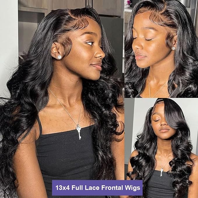 Lemoda Malaysian Body Wave 13x4 Full Lace Frontal Virgin Human Hair Wigs Body Wave HD Transparent Lace Front Wig 30Inch Unprocessed Virgin Human Hair Natural Black