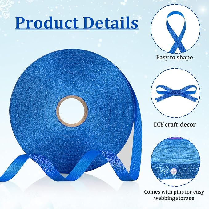Syhood 50 Yards Glitter Ribbon Wrapping 3/8" Wide Sparkle Waterproof Sparkly - Image 5
