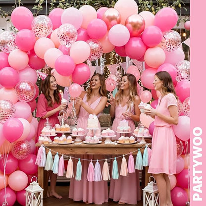 PartyWoo Pink Balloons 66pcs Pack Hot Pink Latex Helium Balloons | Pearl Pink - Image 8