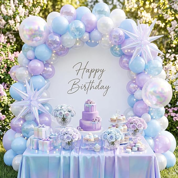 Iridescent Balloons, 12 Inch Pastel Blue Purple Transparent Latex Balloons - Image 4