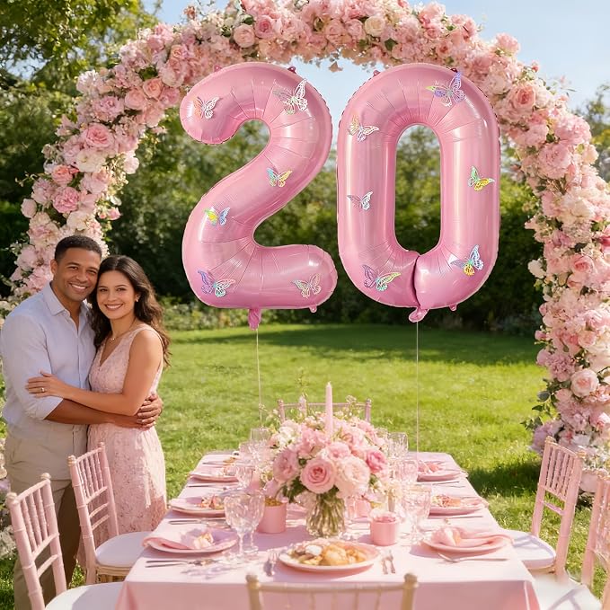 40 Inch Number Balloon Pink Large Mylar Foil Pink Number Balloons and Butterfly - Image 4