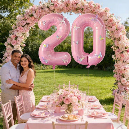 40 Inch Number Balloon Pink Large Mylar Foil Pink Number Balloons and Butterfly - Image 4