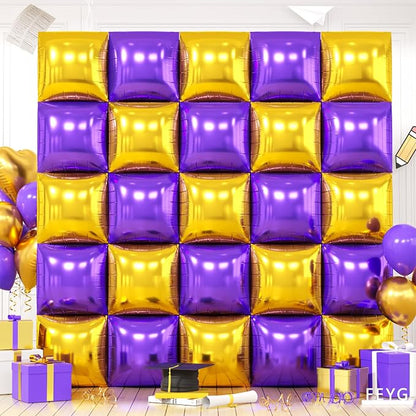 Metallic Purple Gold and Silver Double Sided Square Foil Balloons Wall by FEYG