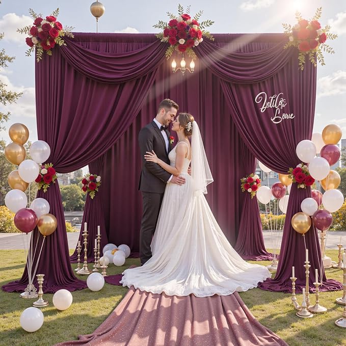20 ft x 10 ft Wrinkle Free Maroon Backdrop Curtain - Image 3