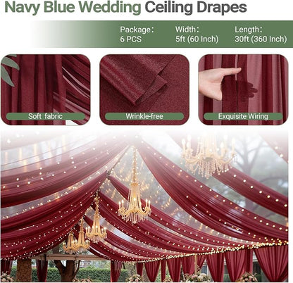 6 Panels Burgundy Ceiling Drapes - Image 4