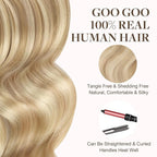 GOO GOO Tape in Hair Extensions Human Hair, 18A/613A Dark Blonde Highlighted Bleach Blonde, 20inch 30g 10pcs, Skin Weft Seamless Invisible, Silky Straight with Thick Ends, Remy Human Hair
