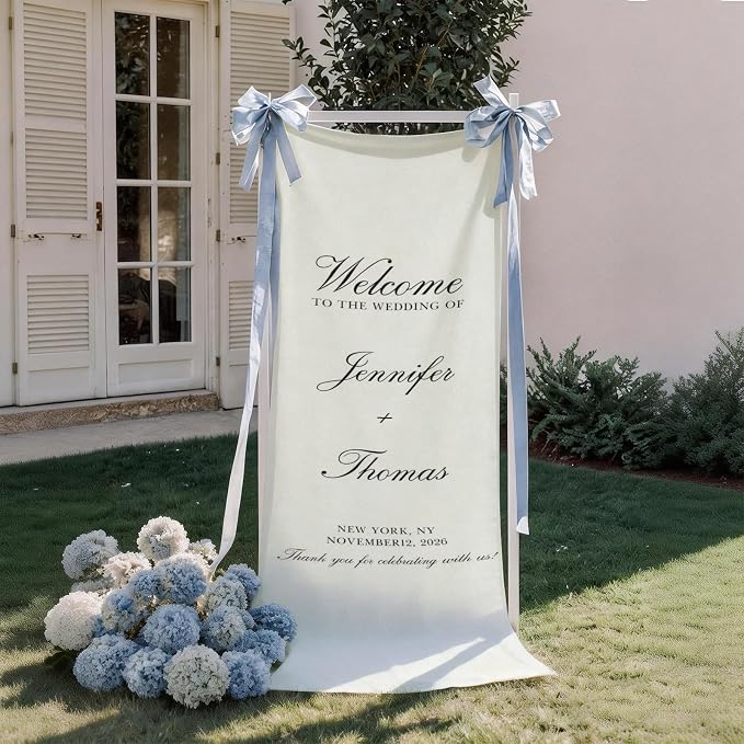 Personalized Wedding Welcome Sign Banner – Custom Couple Names & Date, Elegant - Image 2