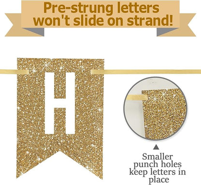 Netnology Pre-Strung Gold Glitter 21st Happy Birthday Banner Decorations | 12 - Image 3