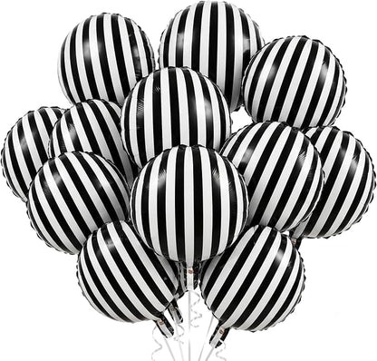 Black and White Striped Balloons, 12 Pack 18 Inch Round Foil Balloons | by HTangparty