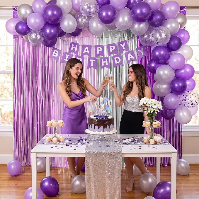 Frienda 4pcs Purple and Silver Party Decorations 6.6ft Fringe Curtains - Image 4