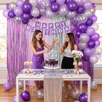 Frienda 4pcs Purple and Silver Party Decorations 6.6ft Fringe Curtains - Image 4