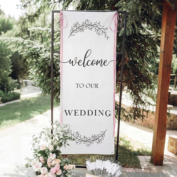 Yousoontic Welcome to Our Wedding Linen Rustic Wedding Welcome Banner Plain - Image 7