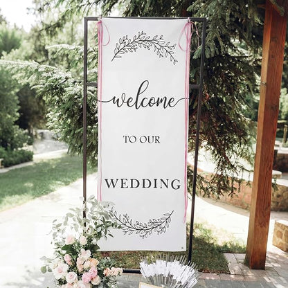 Yousoontic Welcome to Our Wedding Linen Rustic Wedding Welcome Banner Plain - Image 7