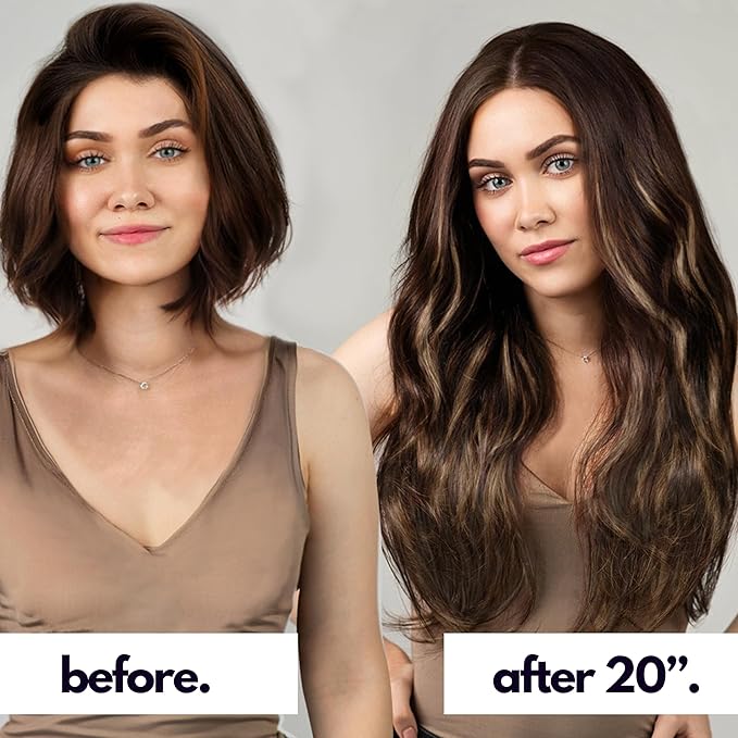 Irresistible Me Real Human Hair Extensions Clip Ins – 100% Human Hair Clip In Extensions for Length & Volume – Invisible Extension – Heat Resistant & Dyeable – Ash Brown Balayage, 14 Inches