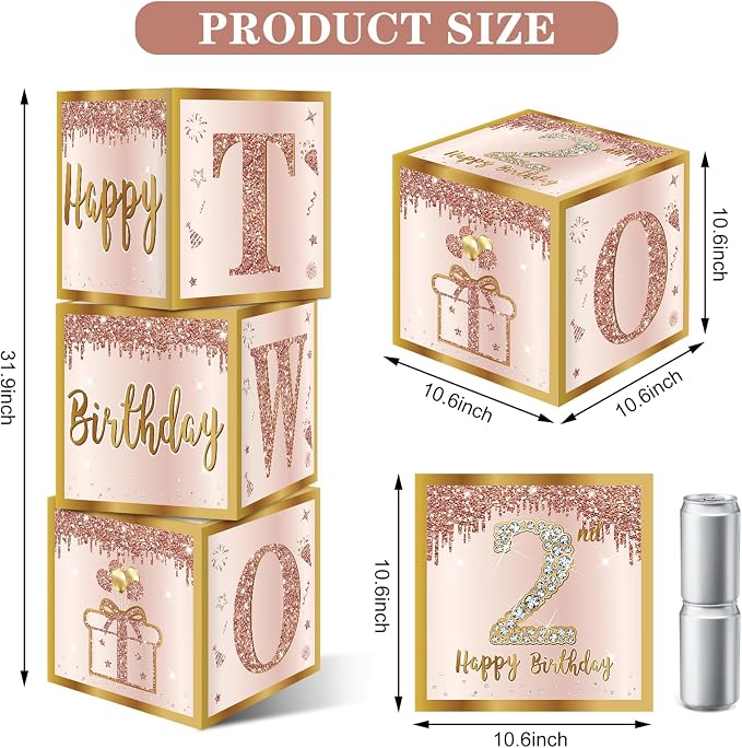 Guiruiy 3Pcs 2nd Birthday Decorations Balloon Gift Boxes - Image 2