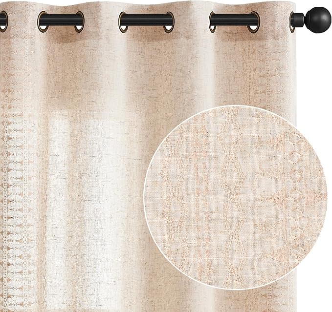 jinchan Boho Curtains for Bedroom Linen Blend Boho Curtains 96 Inches Long 2 - Image 9
