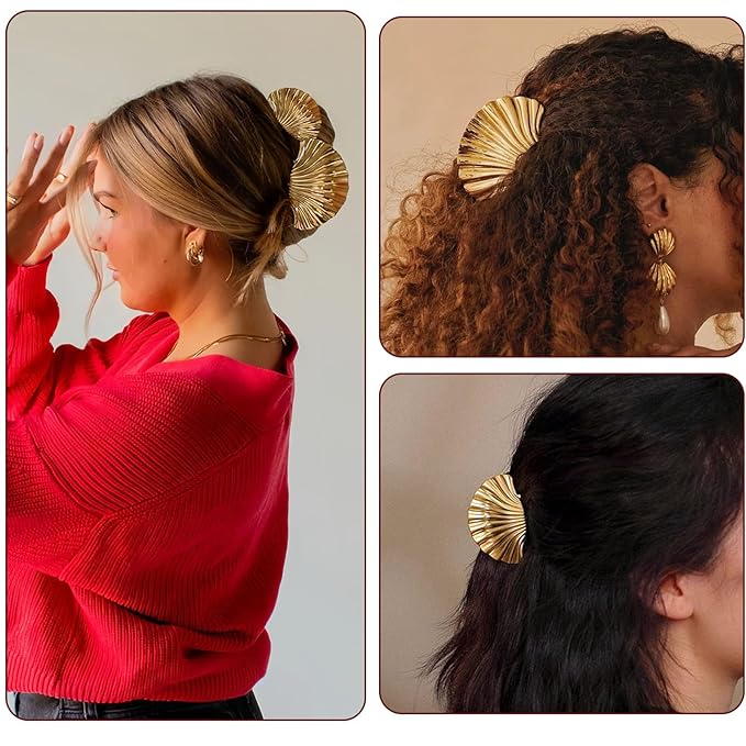 Seashell Hair Clips for Women Gold Claw Clip for Thick& Thin Hair Fashion Shells Hair Accessories Beach Hair Clips 2PCS