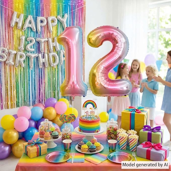 Rainbow Ombre Number 12 Balloon 40 Inch, Pastel Foil - Image 3