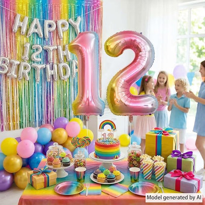 Rainbow Ombre Number 12 Balloon 40 Inch, Pastel Foil - Image 3