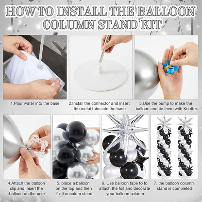Soulchen 110 Pcs Black Silver Explosion Balloons Column Stand Kit Adjustable - Image 3