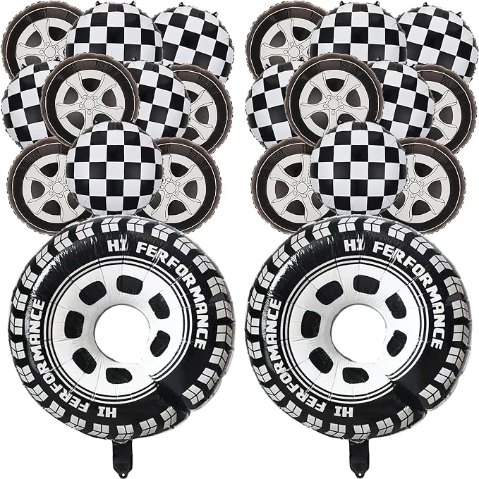 22 Pcs Checkered Tire Balloons, Racetrack Birthday 18 inch Black Checkered by Fezava