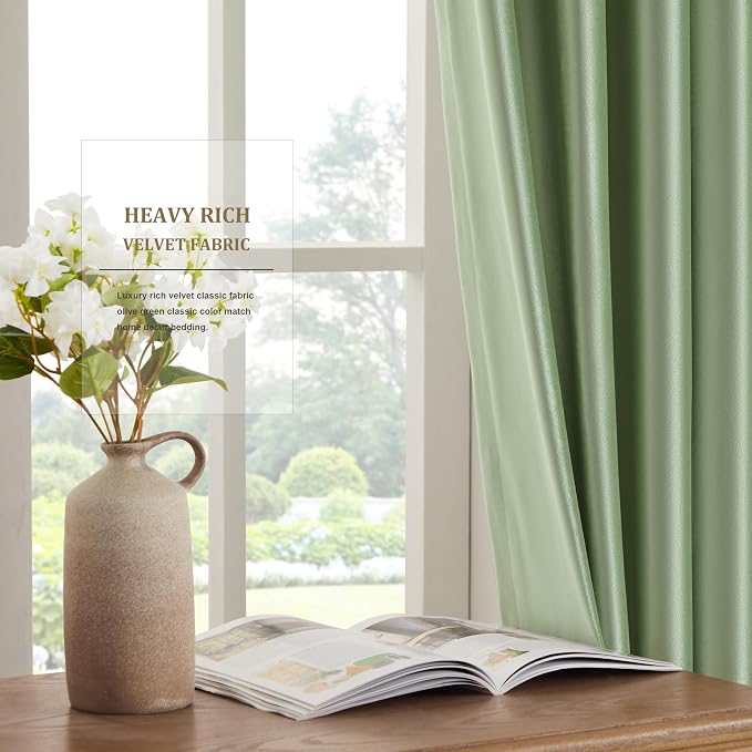 BULBUL Velvet Sage Green Grommet Blackout Curtains 72 inch - Image 4