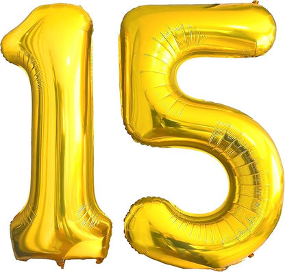 FIROMI 15 Number Balloons Gold Big Foil Mylar 51 Balloon Numbers 40-inch | by Firomi