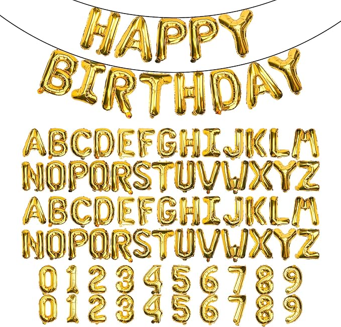 16" Gold Letter Number Balloons, Happy Birthday & 2 Sets of A-Z 0-9, Foil Mylar by Makeyourpartypop