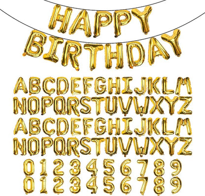 16" Gold Letter Number Balloons, Happy Birthday & 2 Sets of A-Z 0-9, Foil Mylar by Makeyourpartypop