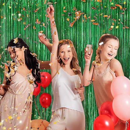 Green Metallic Tinsel Foil Fringe Curtains, 4 Pack 3.3x8.3 Feet Party Streamer - Image 3