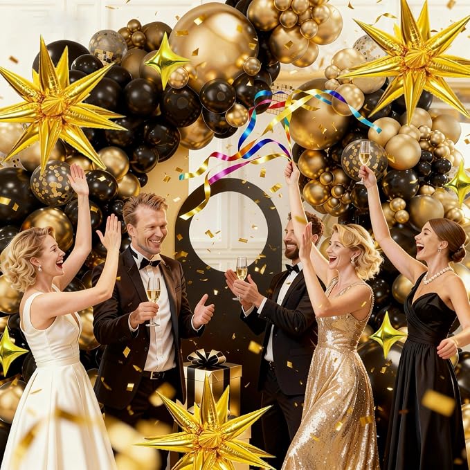 128 PCS Black and Gold Balloon Arch Kit, Anniversary, New Year, Birthday - Image 9