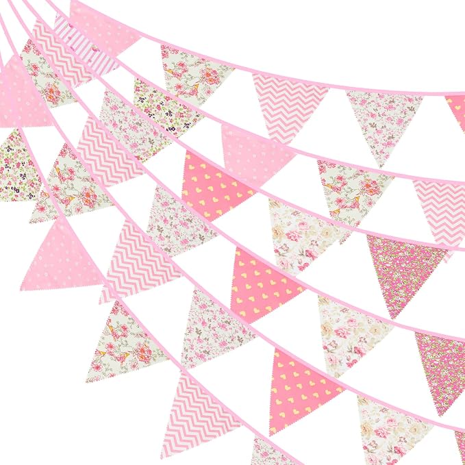 G2PLUS 39Ft Triangle Bunting Banner, Reusable Cotton Triangle Flags Party by G2PLUS