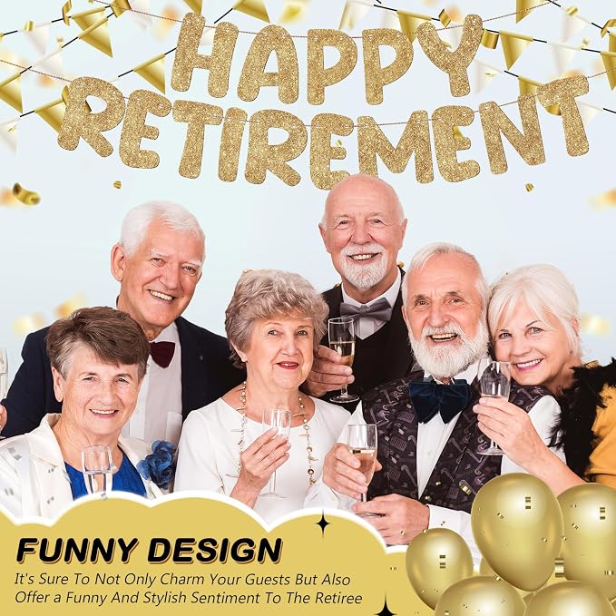 Fulmoon Pre Strung Happy Retirement Banner Glitter Retirement Sign Funny - Image 4