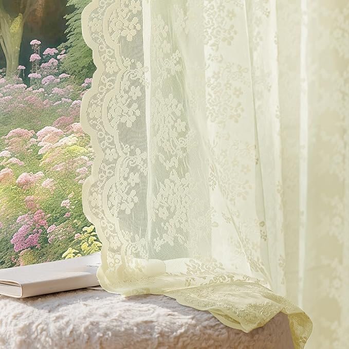 Anmao Vintage Lace Curtains 108 Inches Long 2 Panels Set, Romantic Elegant by Anmao