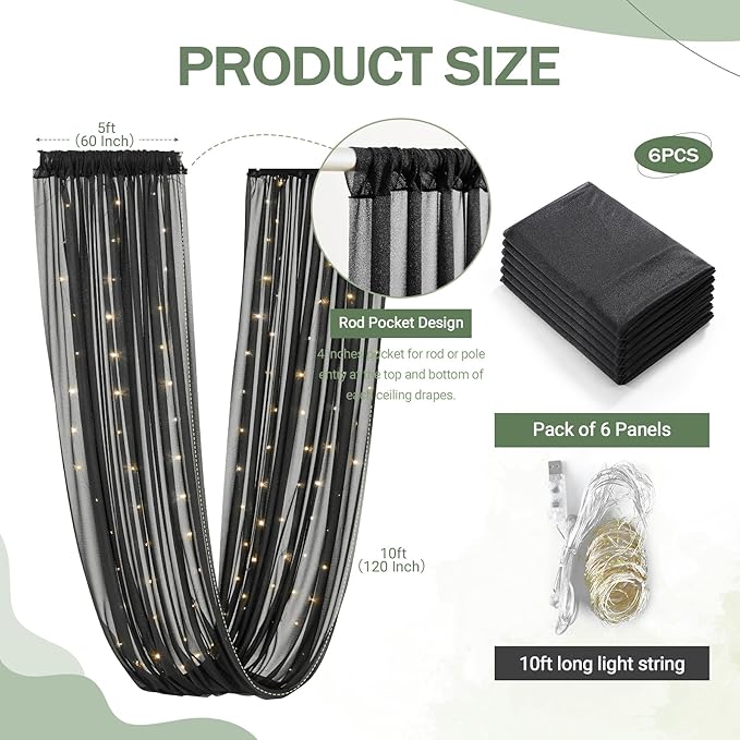 6 Panels Black Ceiling Drapes - Image 5