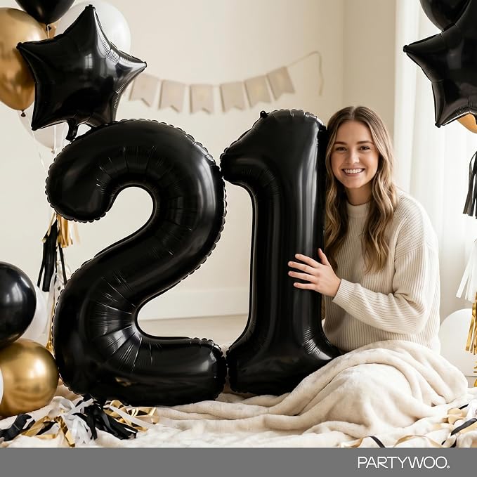 PartyWoo Number Balloons 40 Inch Black Number 21 Kit 33pcs - Image 3