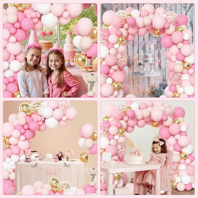 Amandir 144Pcs Pink Balloons Garland Arch Kit | Light Pink Gold White Confetti - Image 6