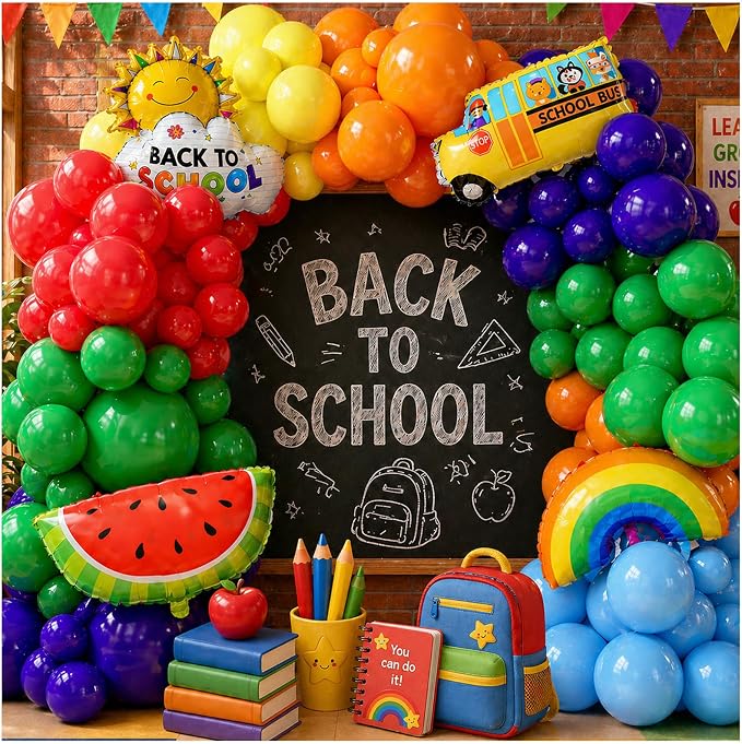 Back to School Balloon Arch Kit, Rainbow Balloons and Watermelon Balloons by Unknown
