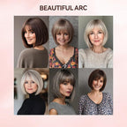 LEEONS Hair Toppers for Women with Bangs Short Bob Synthetic Pieces for Thinning Hair Side Part (Brown with Highlights)