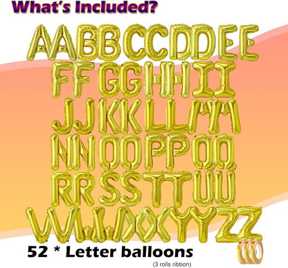 52 Pcs 16 Inch Gold Letter Foil Balloons, 2 Sets of A-Z, Mylar Metallic - Image 2