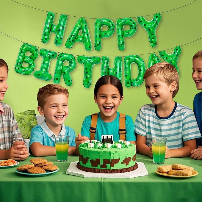 TNT Pixel Happy Birthday Banner Party Decorations Foil Balloons Letters Signs - Image 6
