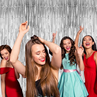 Voircoloria Silver Foil Fringe Backdrop Curtains, 3 Pack | Tinsel Streamers - Image 7