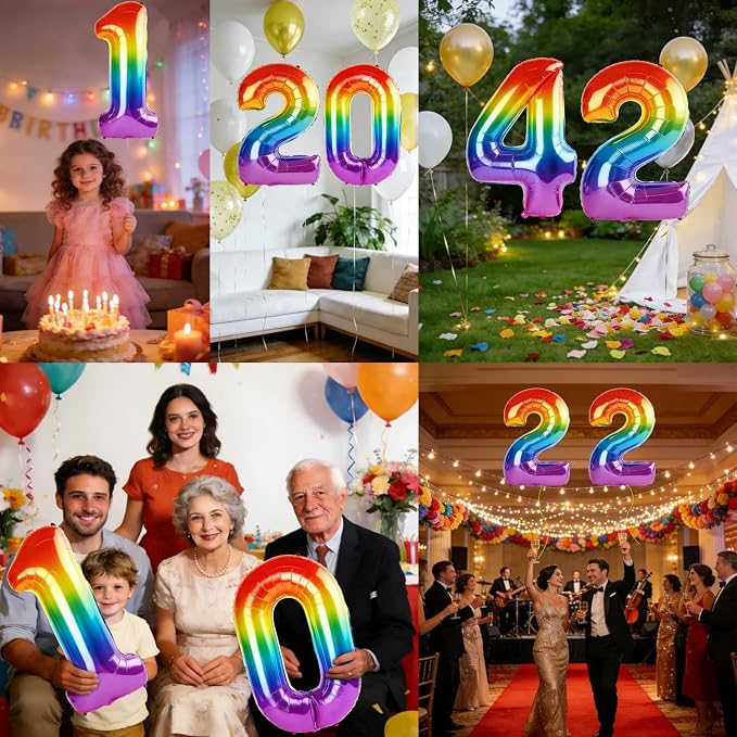 40 Inch Number 42 Balloons for 42nd Birthday Party Decorations, 0-100 Rainbow - Image 7