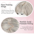 EMMOR Human Hair Toppers for Women Short Bob Real Hair with Bangs 10" Side Part Hairpieces for Women with Thin Hair 6.5" × 6.5" Larger Base Human Wig Toppers(Gray)