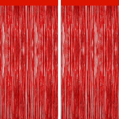 GCB 2 Pack Red Tinsel Backdrop, Fringe Curtains, Wedding Photo Backdrop Party by GCBPartyDecorations