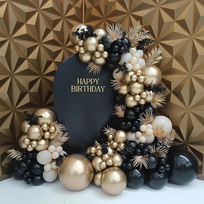Black and Gold Balloon Arch Kit 138Pcs Chrome Gold Sand White Star Foil Balloons - Image 7