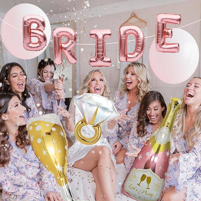 9 Pcs Bride Balloons, Huge Rose Gold Champagne Bottle Goblet Aluminum Foil - Image 7